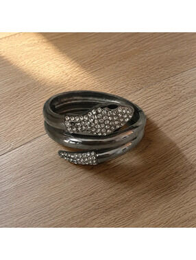 Silver Tone Rhinestone Snake Wrap Bracelet Serpent Cuff Statement Jewelry
